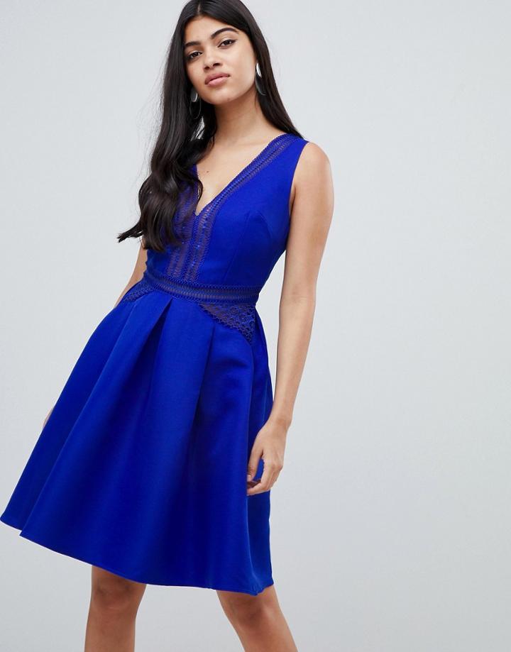 Little Mistress Full Prom Mini Skater Dress In Cobalt-blue
