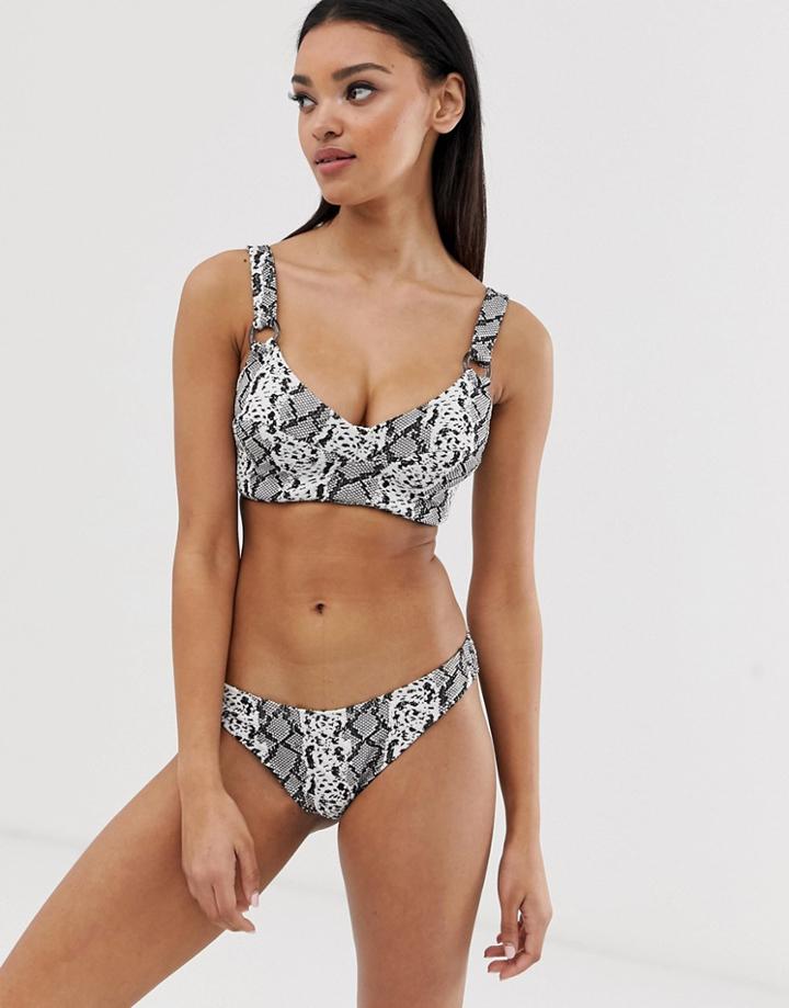 Asos Design Fuller Bust Textured Snake Stitch Detail Bikini Top With Ring Detail Dd-g-multi