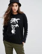 Carhartt Wip Long Sleeve Skate T-shirt With Flamingo Print - Black