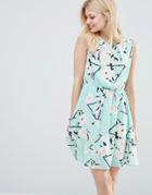 Iska Skater Dress In Flower & Bird Print - Torque