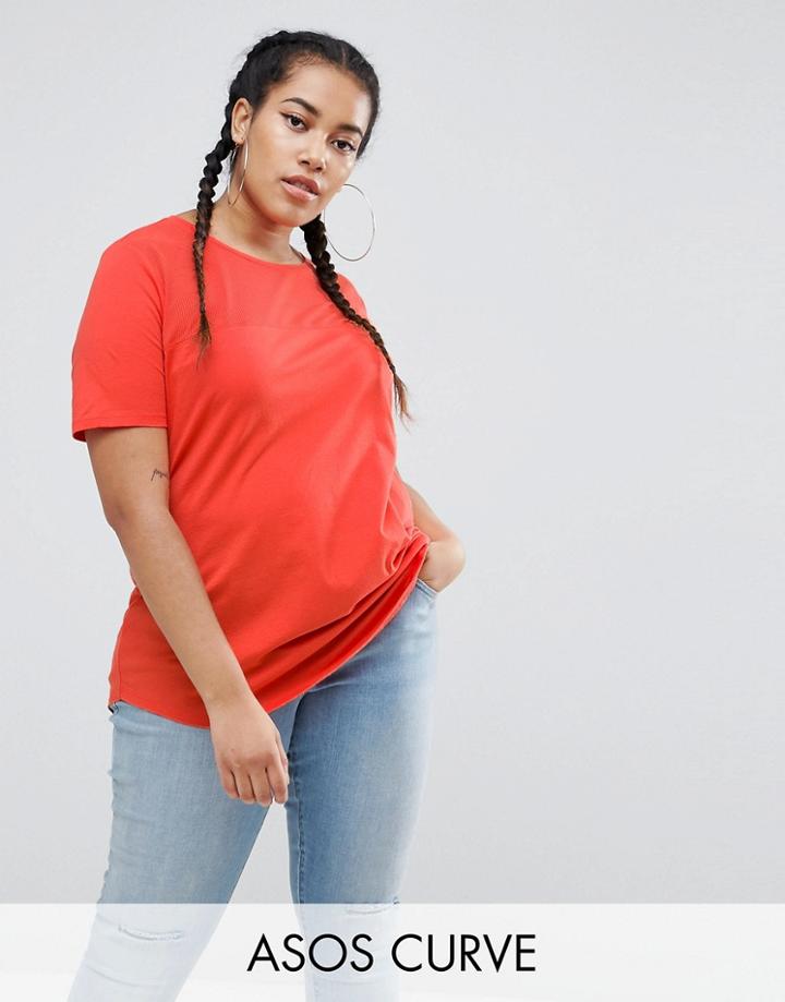 Asos Curve T-shirt With Contrast Rib Yoke - Orange