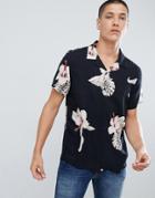 New Look Regular Fit Shirt With Leaf Print In Black - Black