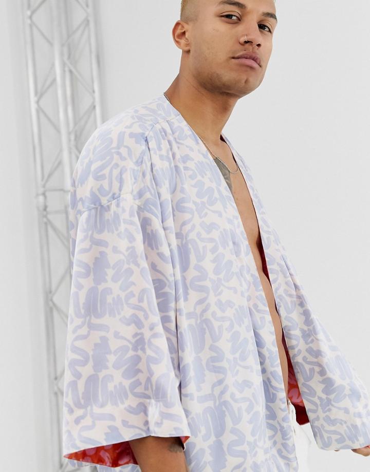 Asos Design Festival Reversible Kimono In Color Pattern - Orange