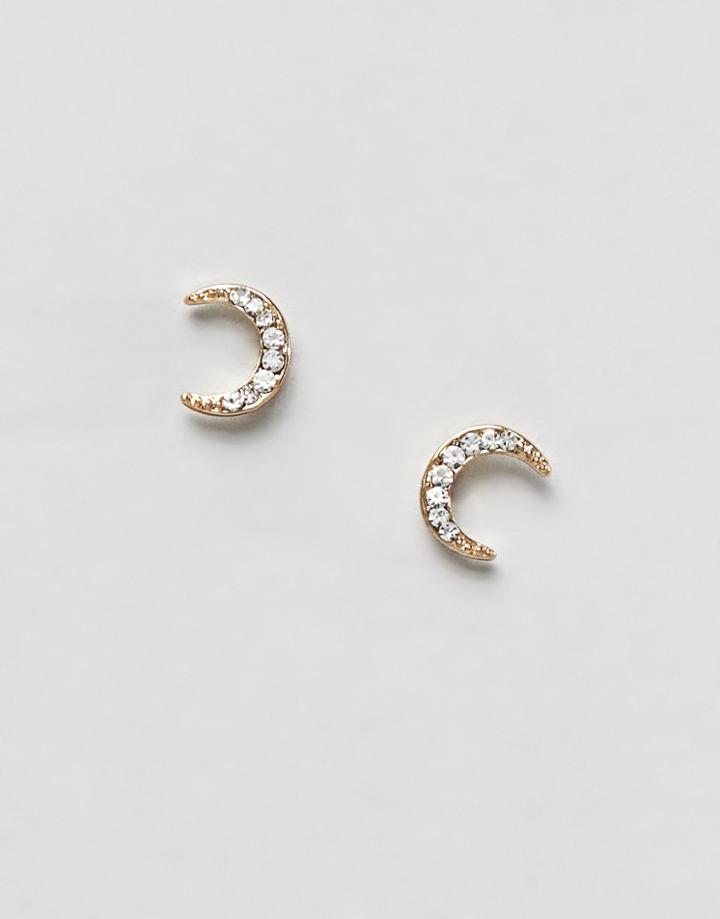 Pieces Moon Stud Earring - Gold