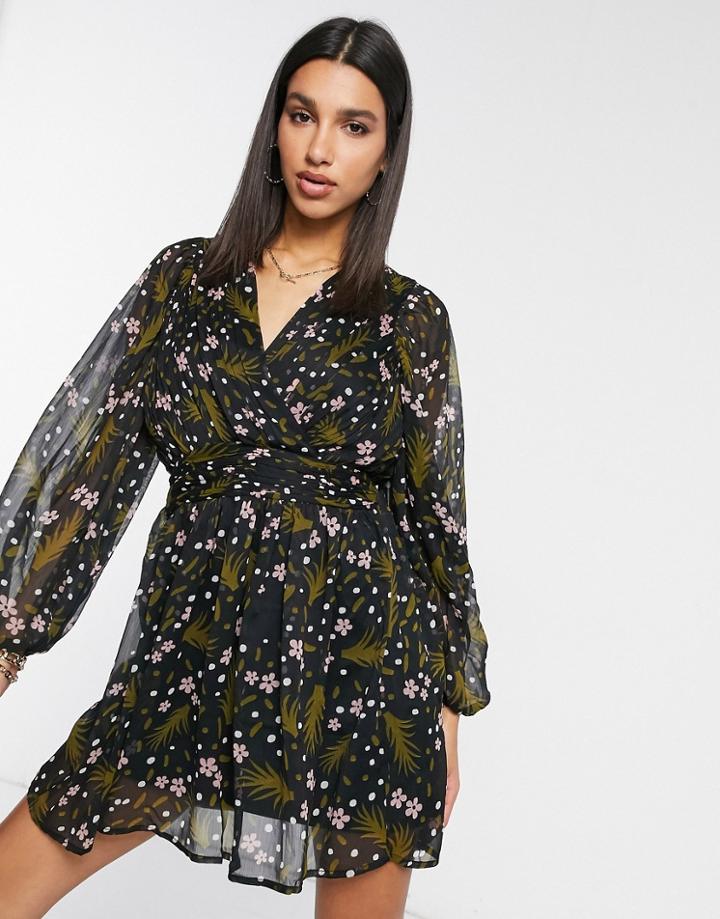Vero Moda Chiffon Skater Dress In Dark Floral-multi