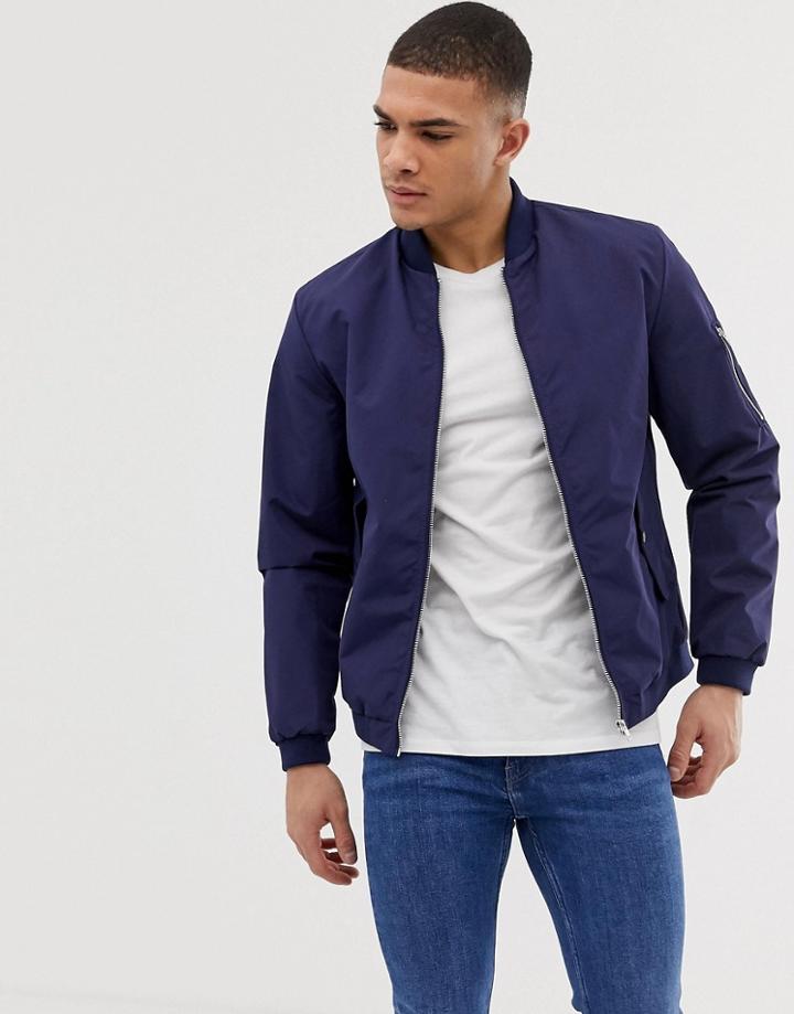 Jack & Jones Bomber Jacket In Navy - Navy