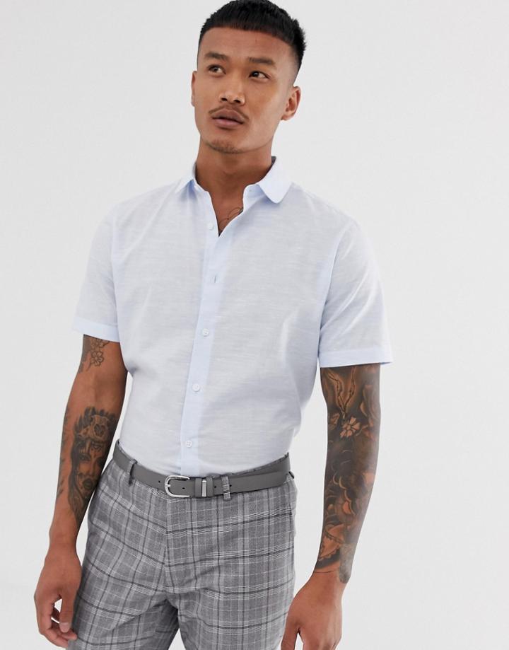 Asos Design Regular Fit Smart Linen Shirt In Light Blue