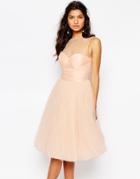 Chi Chi London Tulle Dress In Midi Length With Pleated Bust - Nude