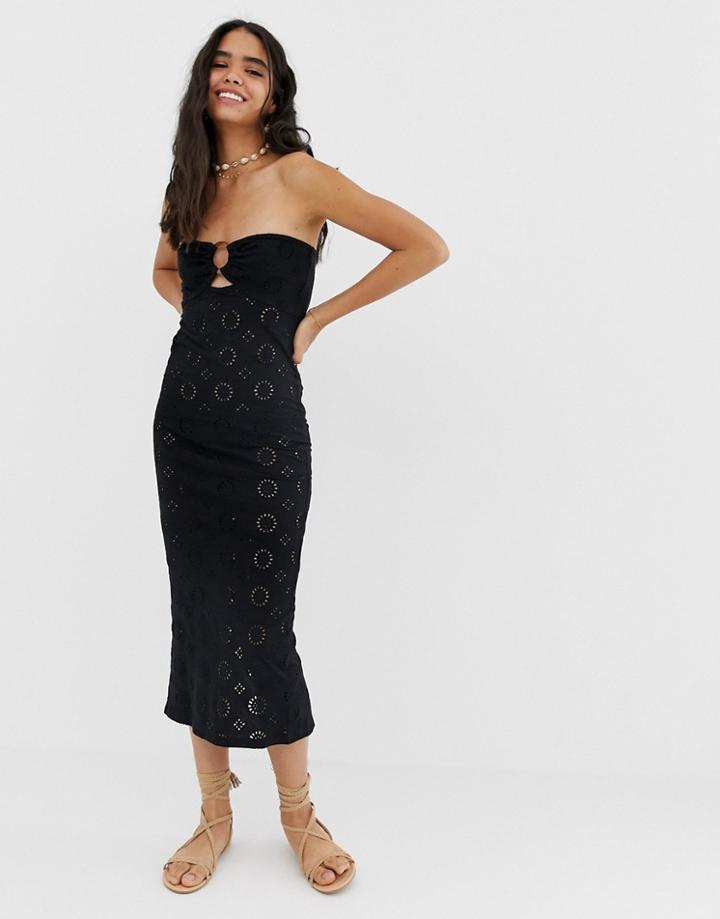 Asos Design Maxi Bandeau Broderie Sundress-black