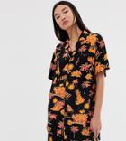 Collusion Tropical Print Revere Shirt Dress-multi