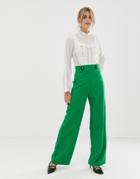 Miss Selfridge Wide Leg Pants With Button Detail In Green - Green