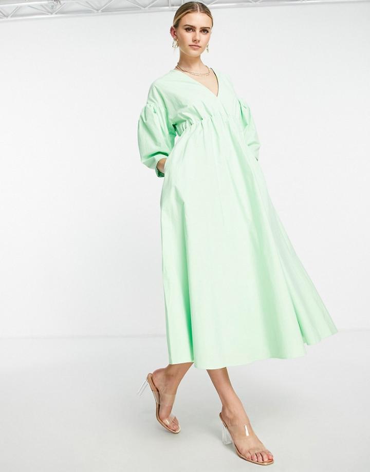 Asos Edition Bow Back Midi Dress With Full Skirt In Apple Green
