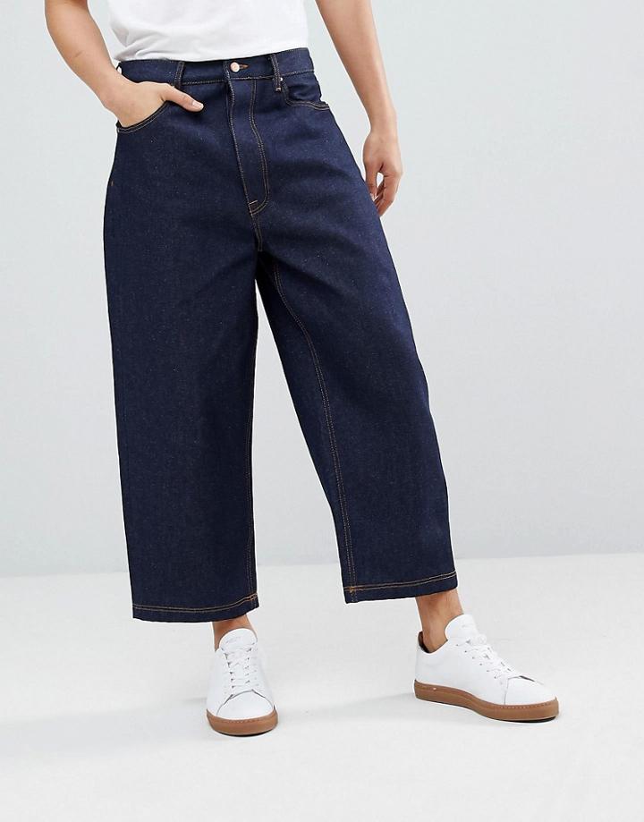 Asos Design Wide Leg Cropped Jeans In Indigo - Blue