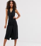 Asos Design Tall Sleeveless Tux Midi Dress-black