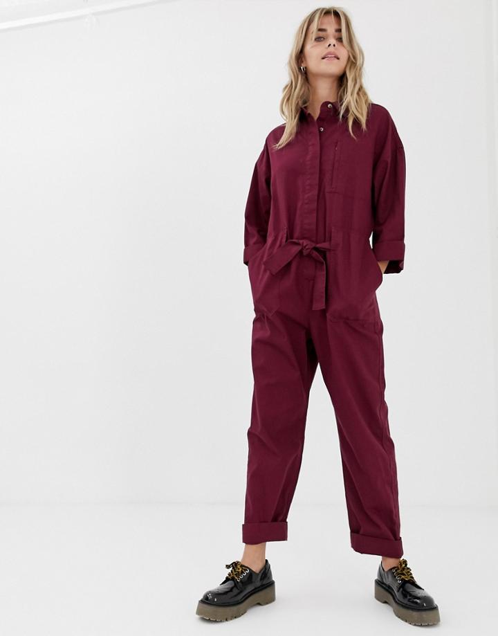 Pull & Bear Boiler Suit In Burgundy - Red