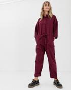 Pull & Bear Boiler Suit In Burgundy - Red