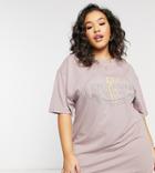 Reclaimed Vintage Inspired Plus Logo T-shirt Dress In Mauve-purple