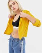 Noisy May Textured Cropped Cardigan - Yellow