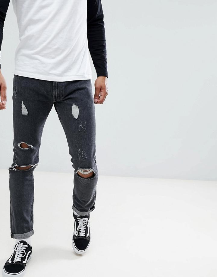 Lee Luke Skinny Jeans With Rip And Repair Washed Black - Blue