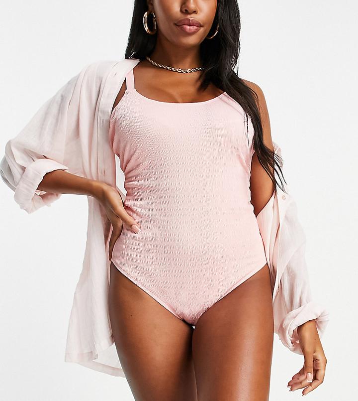 Ivory Rose Fuller Bust Scoop Scrunch Swimsuit In Blush Pink