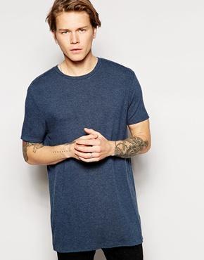 Asos Longline T-shirt In Knitted Wool Effect - Navy Marl