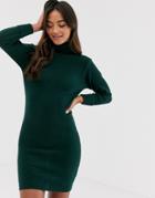 Brave Soul Mandy Roll Neck Sweater Dress In Forest Green