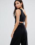Asos One Shoulder Top With Open Back Bow Detail - Black