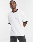 Asos Design Knitted Midweight Oversized T-shirt In White With Ringer