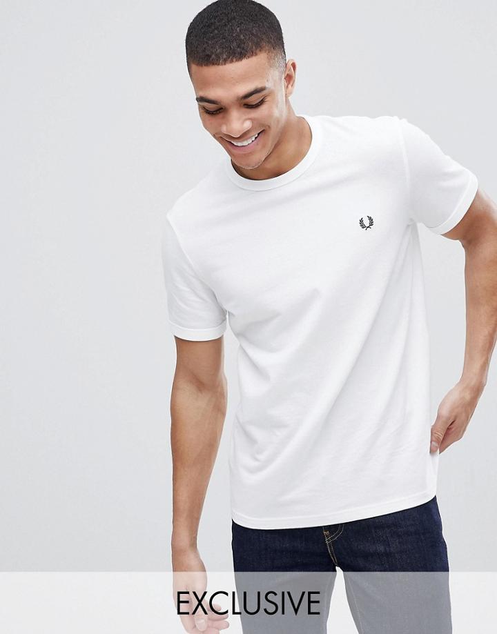 Fred Perry Pique Logo Crew Neck T-shirt In White Exclusive At Asos