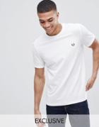 Fred Perry Pique Logo Crew Neck T-shirt In White Exclusive At Asos