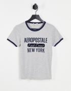 Aeropostale Ringer Logo T-shirt In Gray-grey