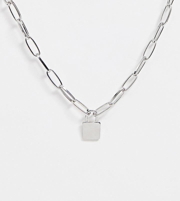 Designb London Chunky Lock Pendant Necklace - Silver