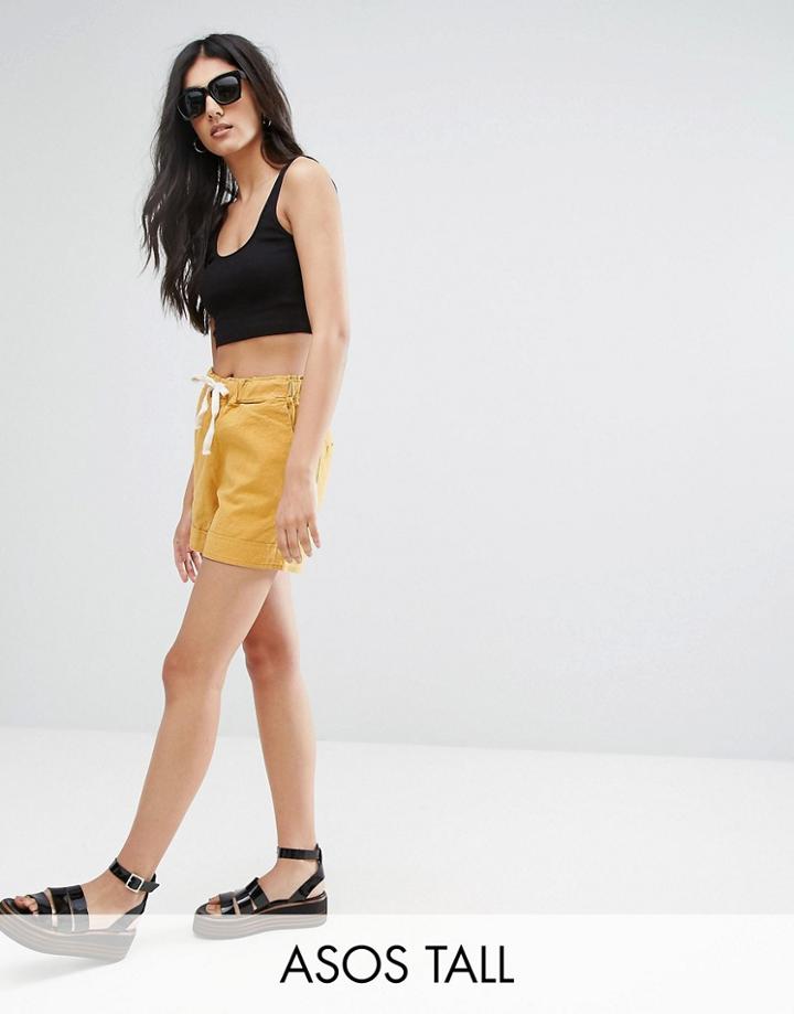 Asos Tall Linen Drawstring Casual Shorts - Yellow