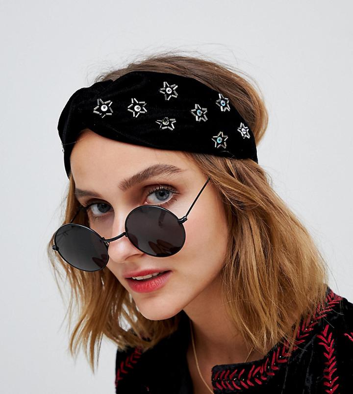 Orelia Velvet Star Embellished Headband - Black