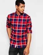 Esprit Flannel Check Shirt In Blue - Dark Blue