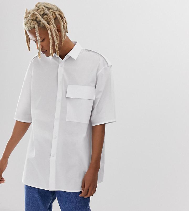 Noak Oversized Shirt In White Paper Touch Fabric
