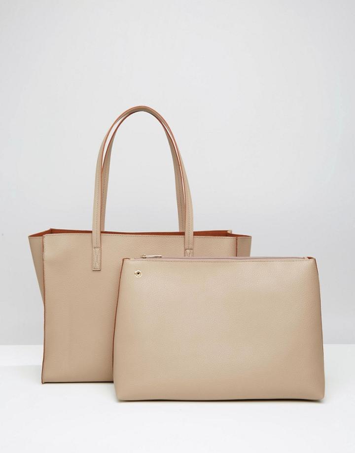 Asos Structured Shopper Bag With Removable Clutch - Mink