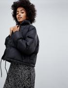Dr Denim Cropped Padded Jacket With Internal Straps - Black
