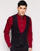 Noose & Monkey Brushed Check Vest With Stretch In Super Skinny Fit - Navy