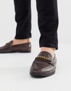 Asos Design Loafers In Faux Leather With Snake Effect - Brown