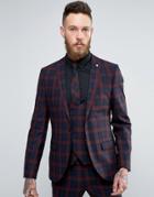 Noose & Monkey Super Skinny Suit Jacket In Check - Red