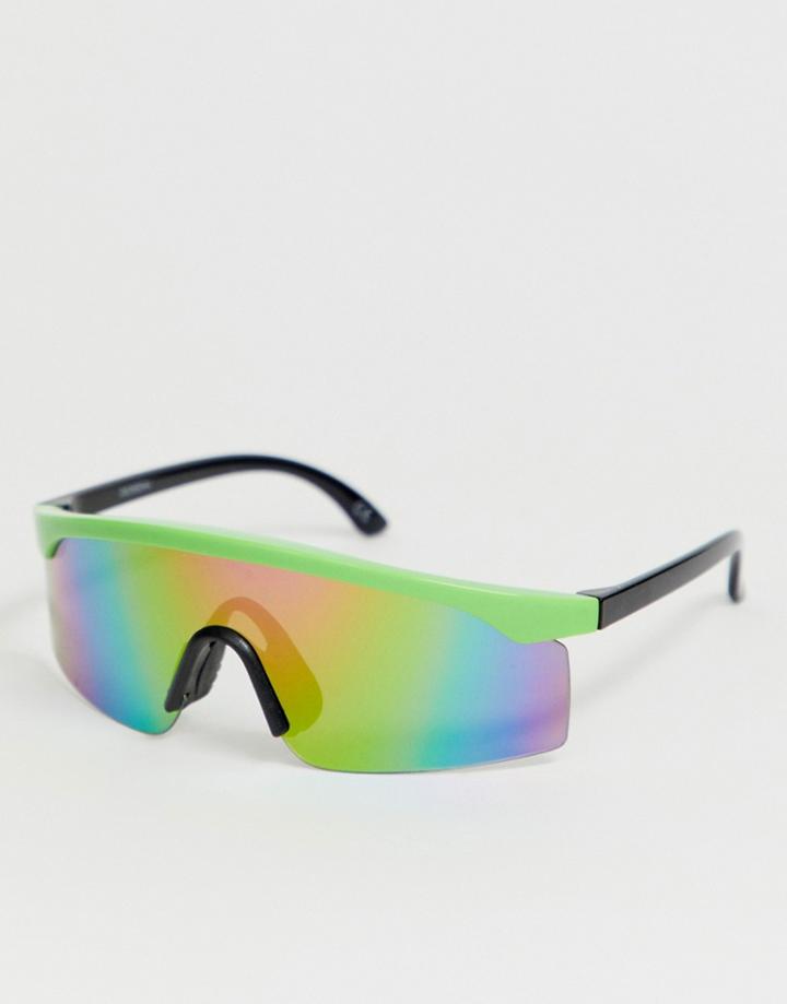 Asos Design Visor In Plastic Neon Green With Green Mirror Lens - Green
