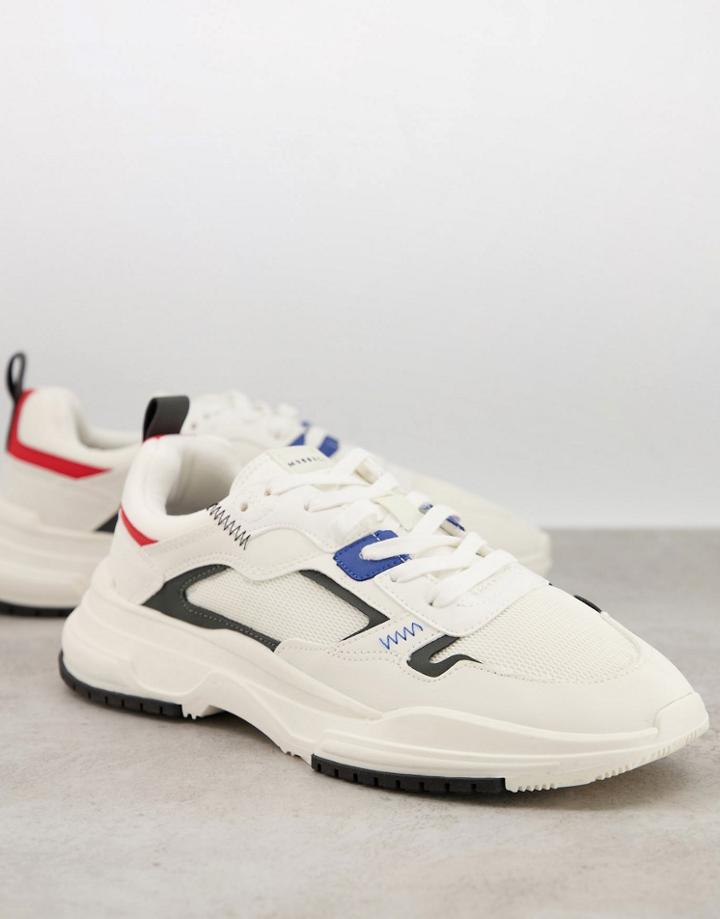 Bershka Sneakers In White With Red And Navy Detailing