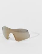 Asos Design Rimless Wrap Visor Sunglasses With Gold Flash Lens - White