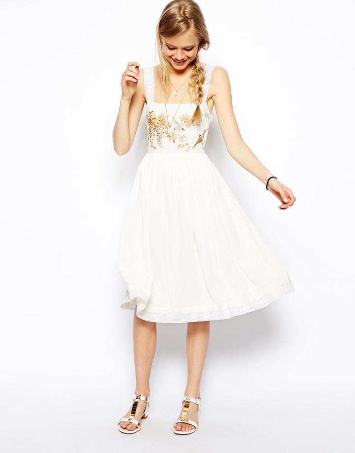 Asos Vintage Dress With Bird Embroidery