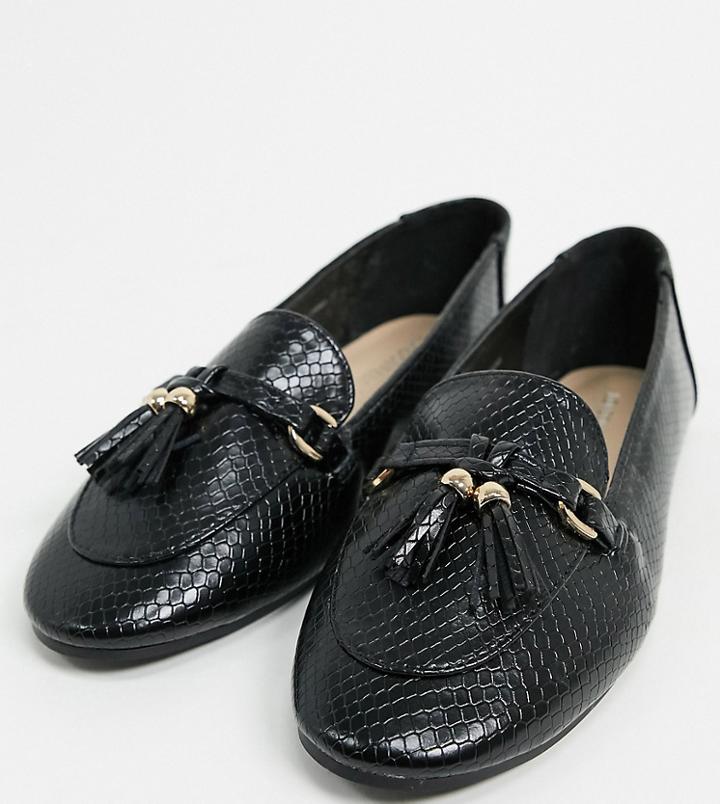 London Rebel Wide Fit Tassel Loafers In Black