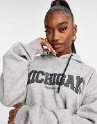 Public Desire Oversized Hoodie With Michigan Slogan In Gray Heather-grey