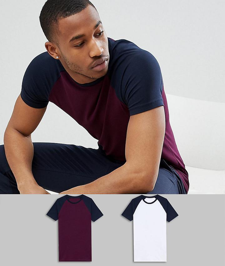 Asos Design Muscle Raglan T-shirt With Contrast Sleeves 2 Pack Save - Multi