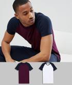 Asos Design Muscle Raglan T-shirt With Contrast Sleeves 2 Pack Save - Multi