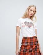 New Look Tee With Leopard Print Heart Detail In White - White
